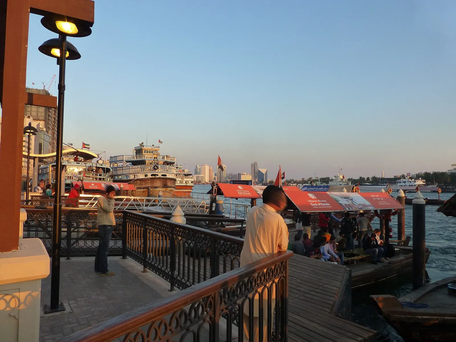 Abra boats and the waterfront on Dubai Creek, United Arab Emirates
