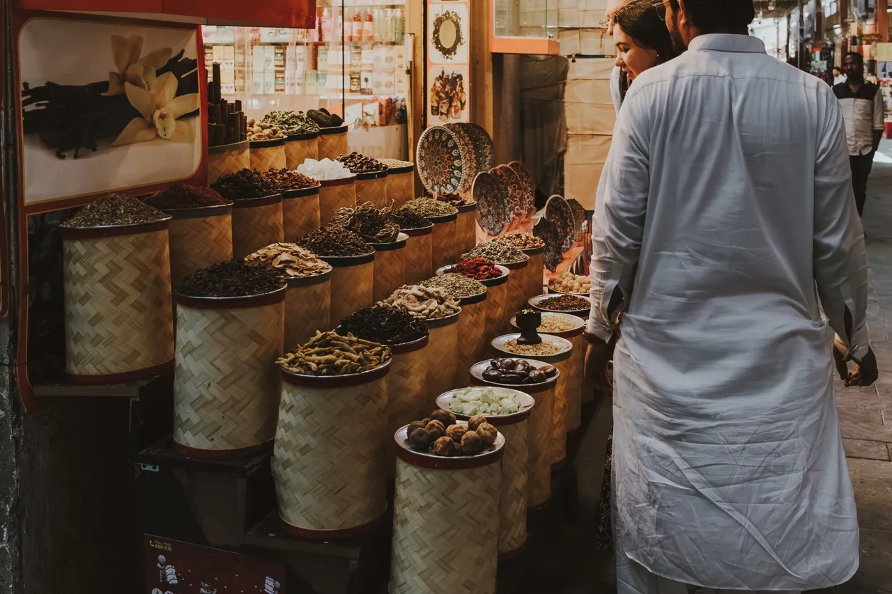 Colourful spices and saffron on display at the Spice Souk in old Dubai