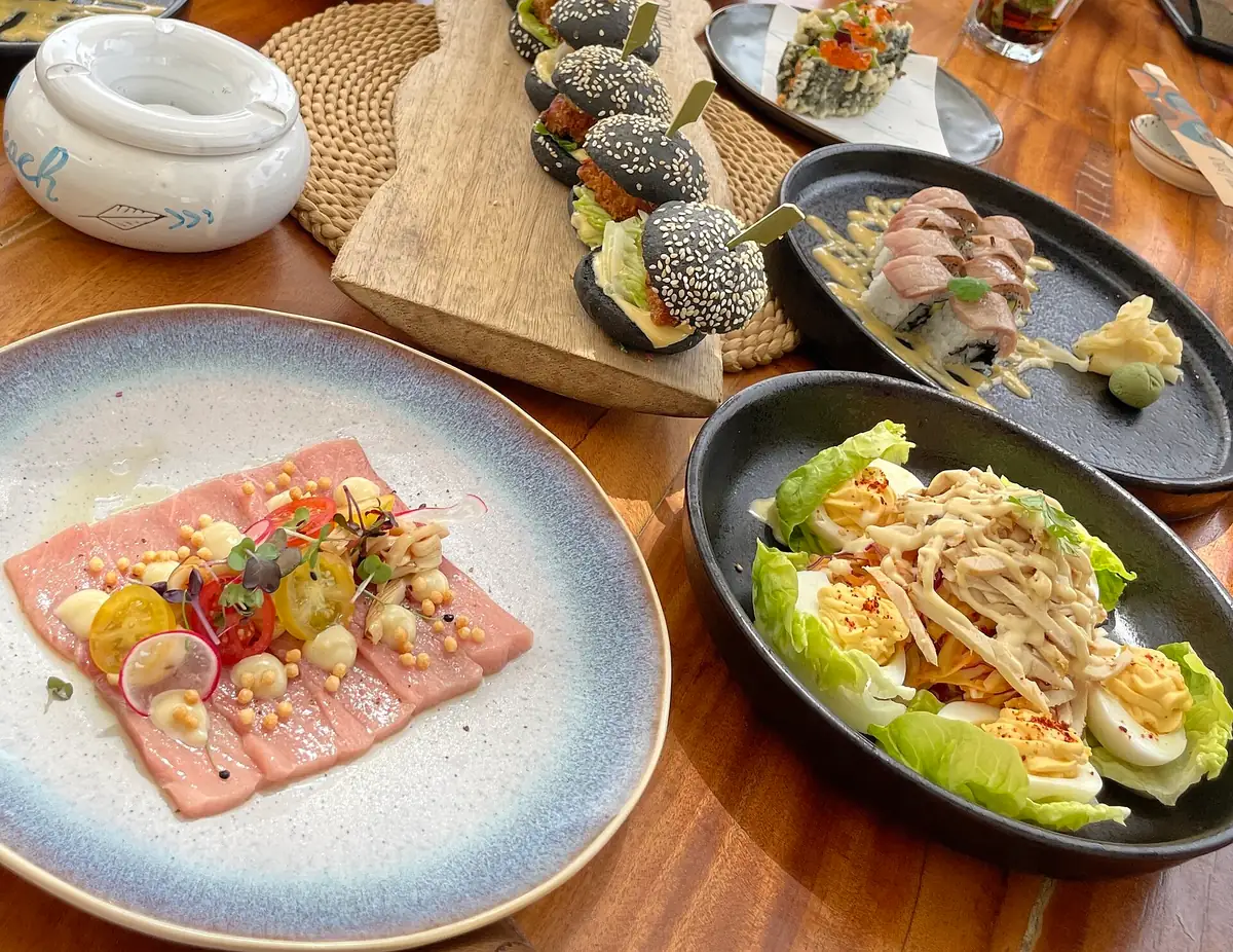 Brunch dishes served on a wooden table