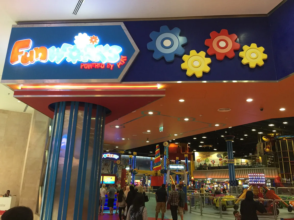 A colourful entertainment area inside a mall