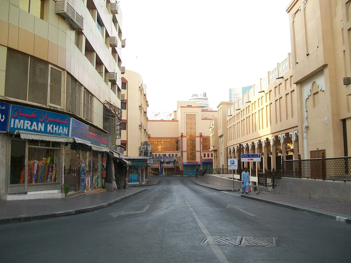 A market street lined with shopfronts