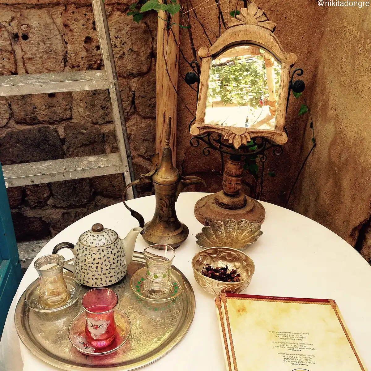 A traditional Arabic coffee set on a table